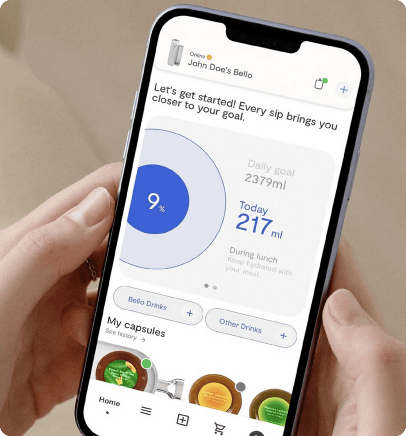 The Bello app tracking daily hydration